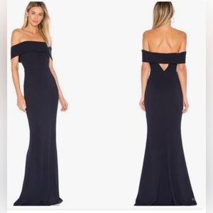 Katie May Legacy Off Shoulder Trumpet Gown Dress Navy Blue Size 0